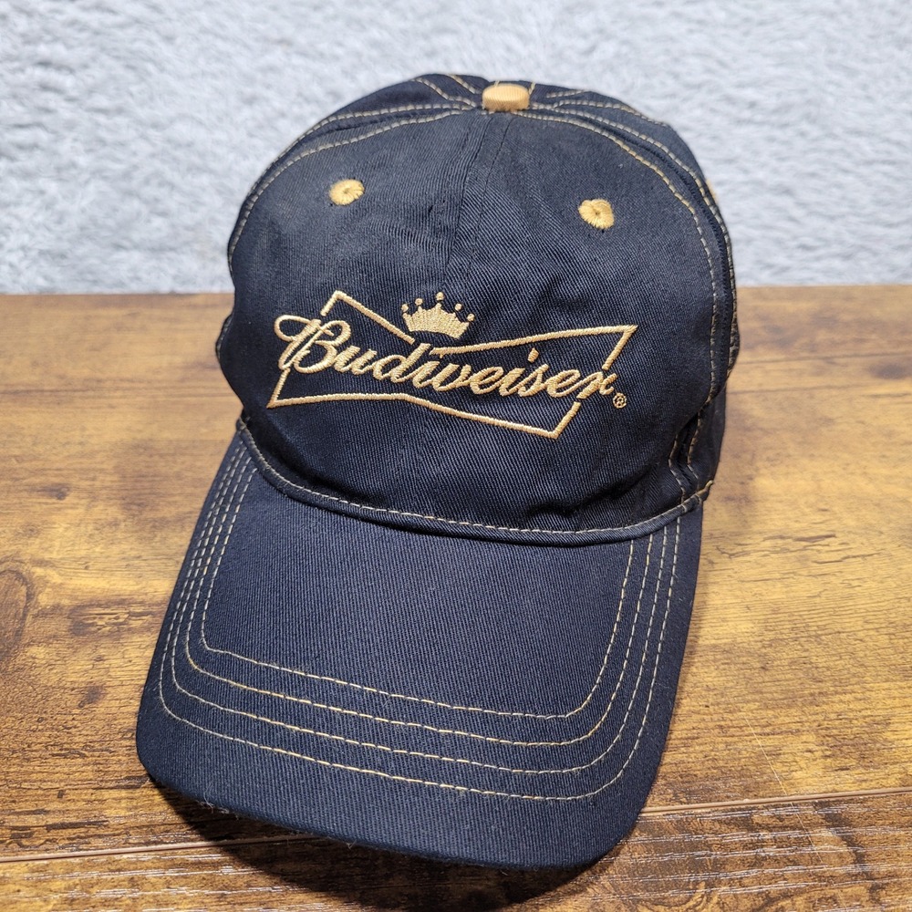 Budweiser Baseball Hat Men Black Gold Embroidered Logo‎ Adjustable Strap